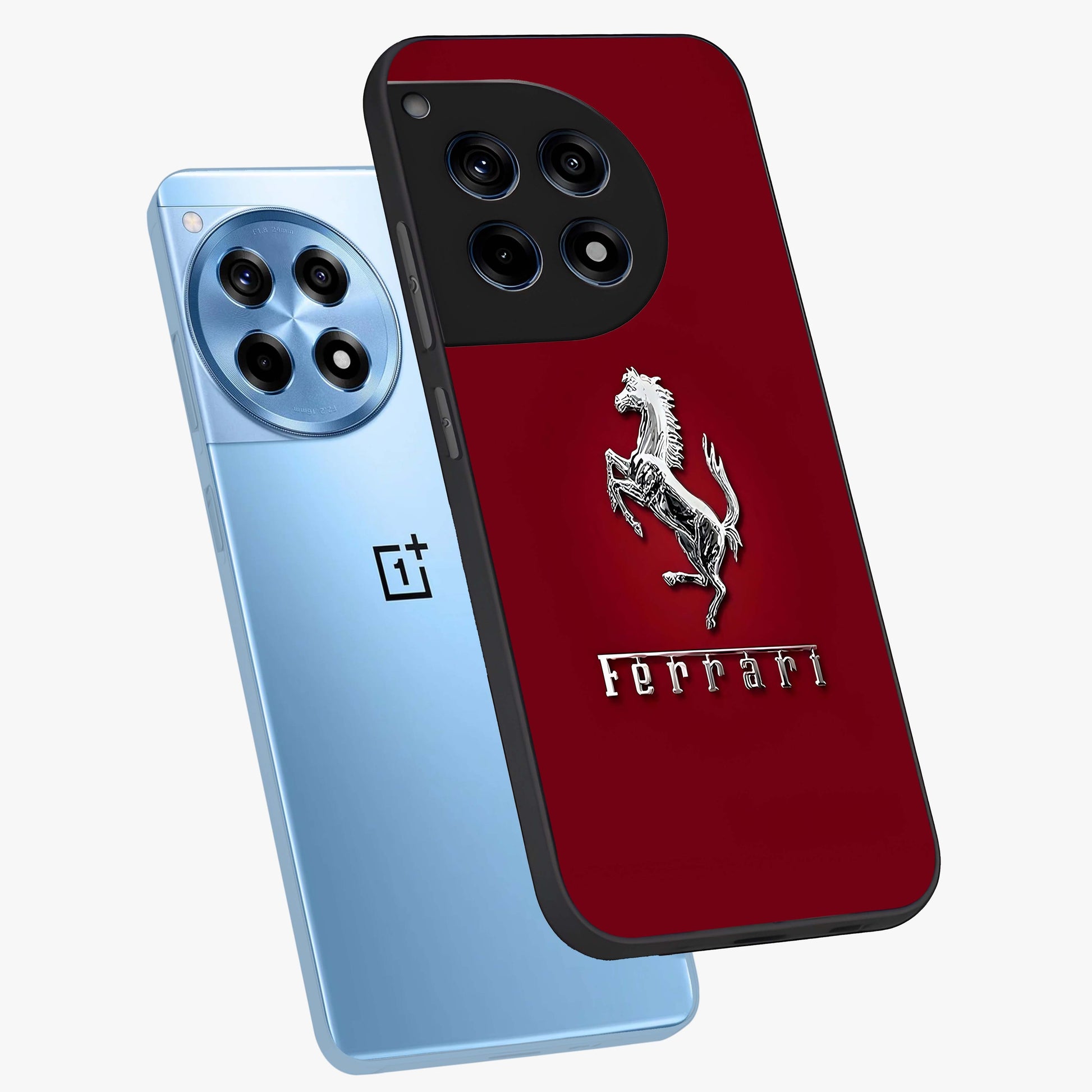 Crimson Stallion Prestige Glass Case for 1+12R angled mockup showcasing glossy finish and bold equestrian detailing