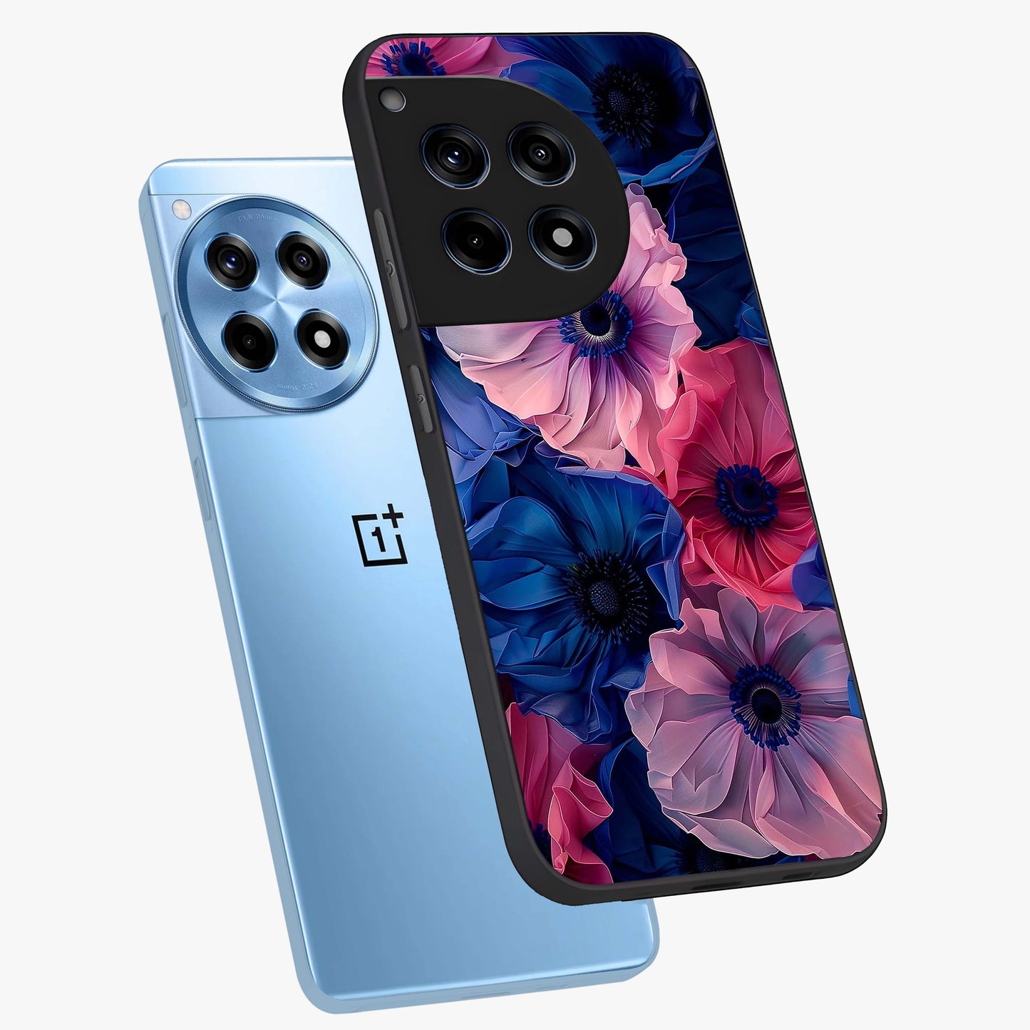 Flower Paper Art Pattern Glass Case for 1+12R angled mockup showcasing glossy finish and textured paper detailing