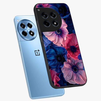 Flower Paper Art Pattern Glass Case for 1+12R angled mockup showcasing glossy finish and textured paper detailing