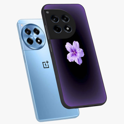 Flower on Soft Violet Gradient Glass Case for 1+12R angled mockup showcasing glossy finish and pastel purple tones