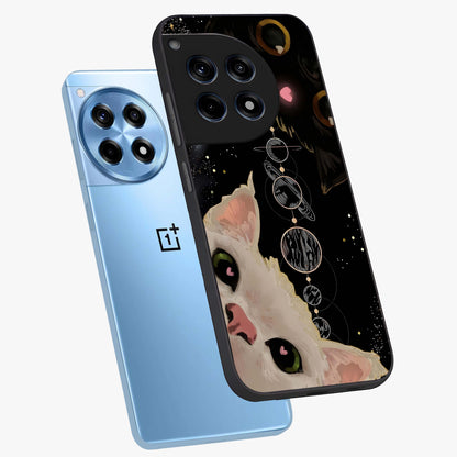 Galactic Cat Glass Case for 1+12R angled mockup showcasing glossy finish and luminous space detailing