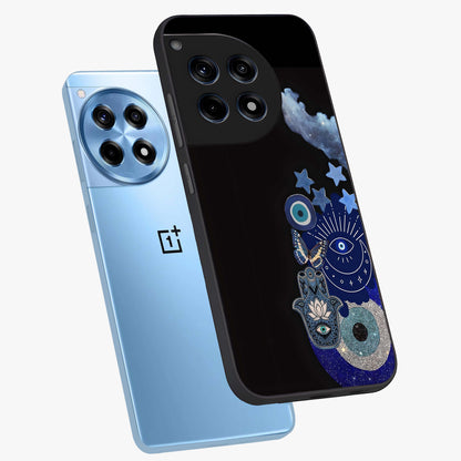 Galactic Charm Cluster Glass Case for 1+12R angled mockup showcasing glossy finish and vibrant star detailing