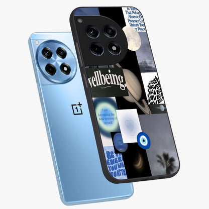 Galactic Energy Collage Glass Case for 1+12R angled mockup showcasing glossy finish and vibrant space textures