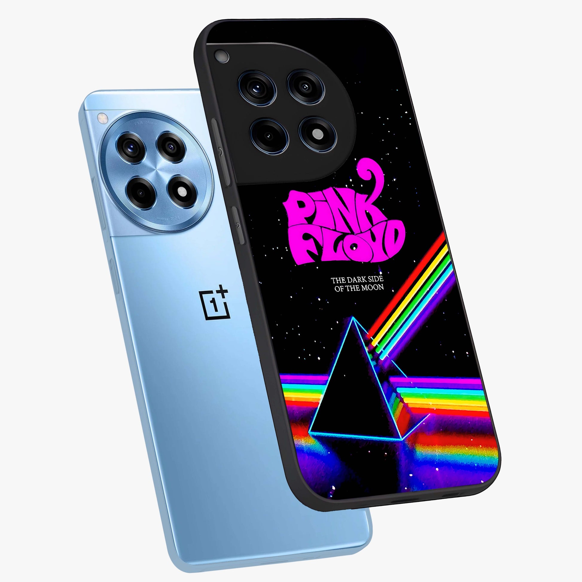 Galactic Light Frequency Glass Case for 1+12R angled mockup showcasing glossy finish and vibrant neon detailing