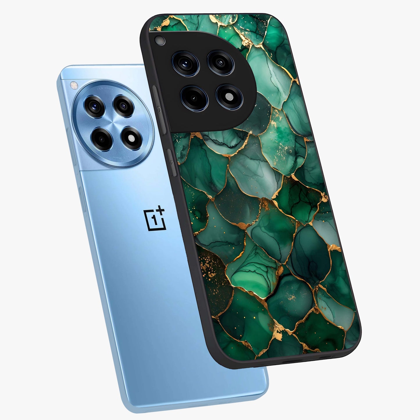Geometric Polyester Pattern Glass Case for 1+12R angled mockup showcasing glossy finish and clean structured detailing