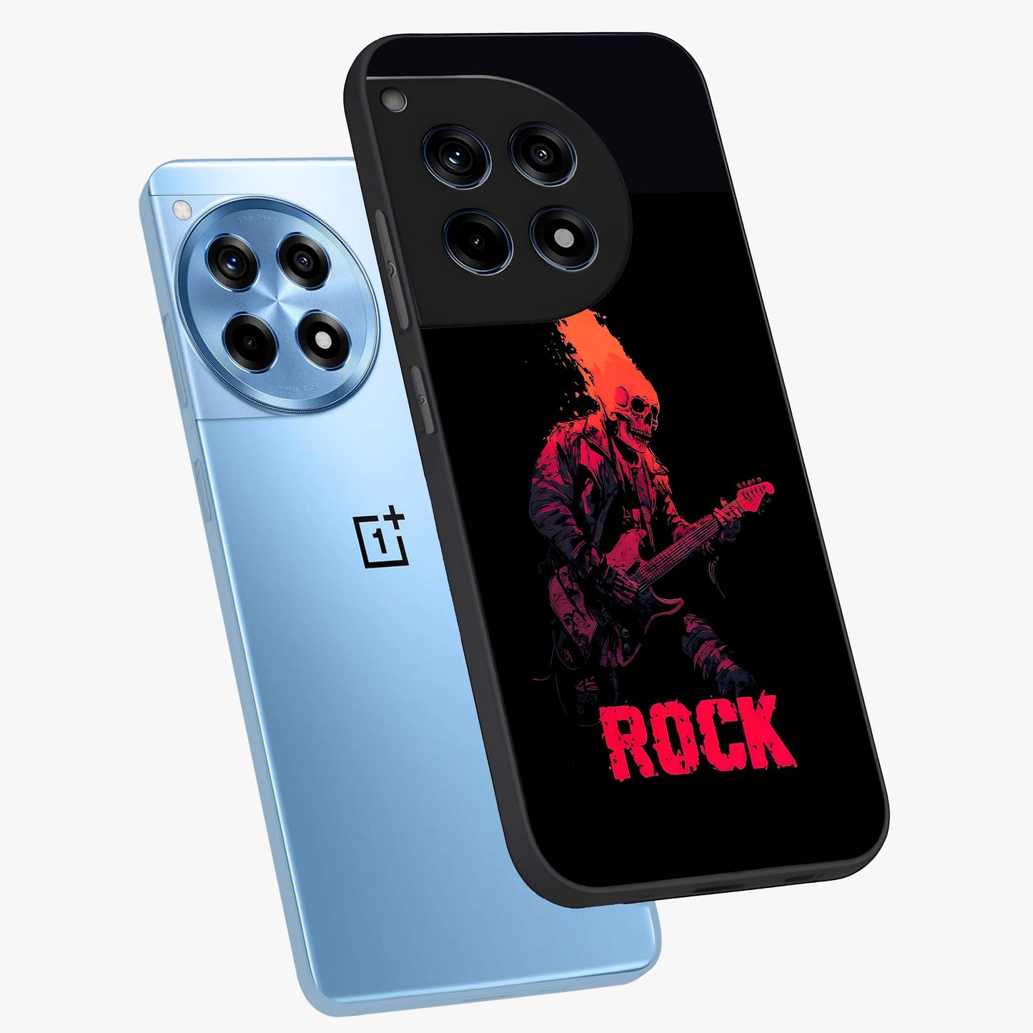 Hellfire Rock Anthem Glass Case for 1+12R captured at a warm angle highlighting bold flame tones, gloss, and edge clarity.