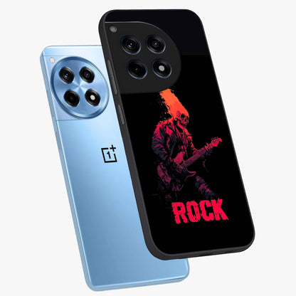 Hellfire Rock Anthem Glass Case for 1+12R captured at a warm angle highlighting bold flame tones, gloss, and edge clarity.