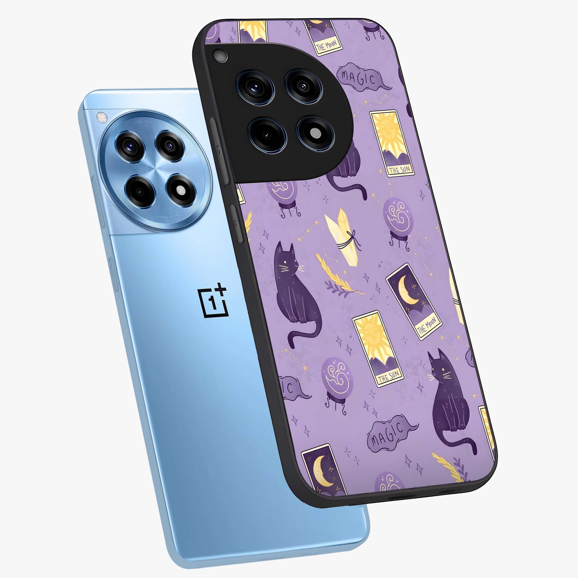 Humble Magic Cats Glass Case for 1+12R captured at a warm angle highlighting playful magical details, gloss, and edge clarity.