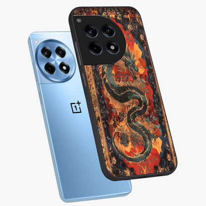 Inferno Dragon Soul Glass Case for 1+12R captured at a warm angle highlighting fierce fire tones, gloss, and edge clarity.