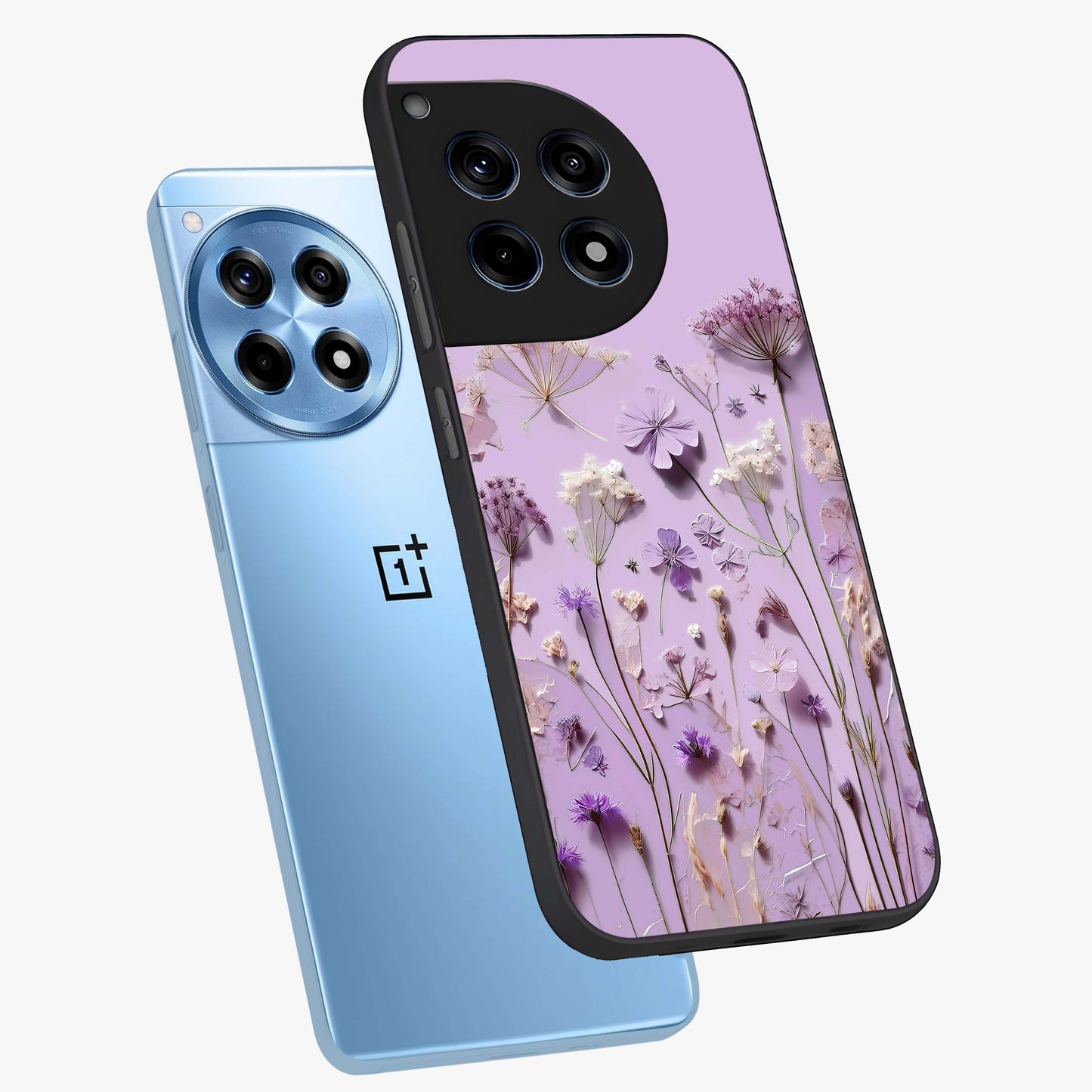 Lavender Blossom Dream Glass Case for 1+12R angled mockup showcasing glossy finish and pastel purple tones