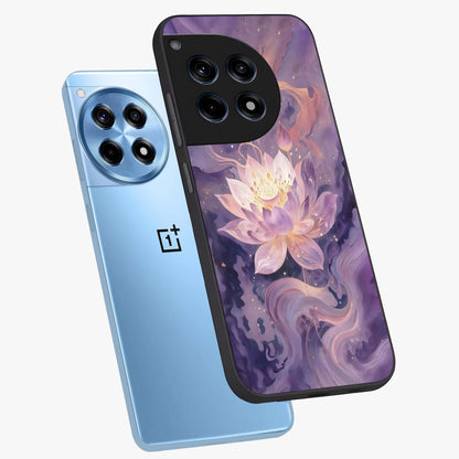 Lavender Lotus Muse Glass Case for 1+12R angled mockup showcasing glossy finish and refined floral detailing