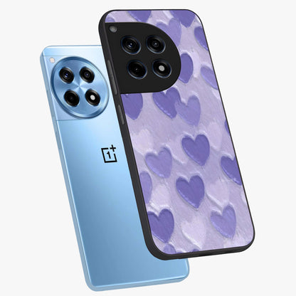 Lavender Paper Hearts Glass Case for 1+12R angled mockup showcasing glossy finish and playful pastel detailing