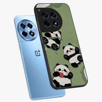 Lazy Panda Picnic Glass Case for 1+12R angled mockup showcasing glossy finish and vibrant cartoon detailing