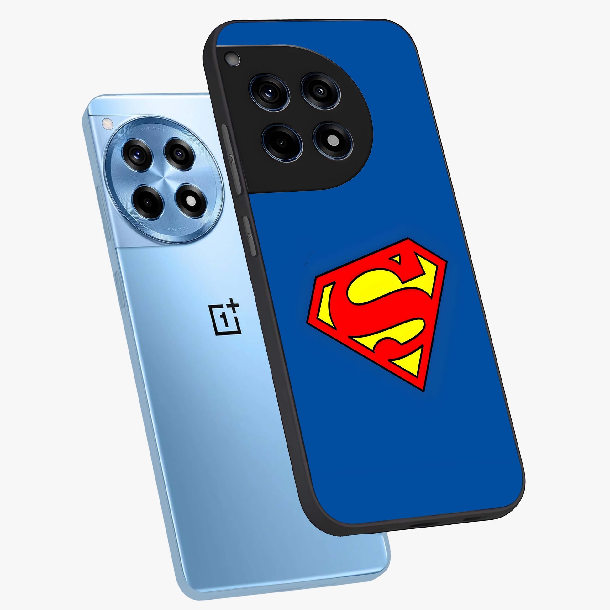 Legendary Hero Emblem Glass Case for 1+12R angled mockup showcasing glossy glass finish and strong graphic detailing