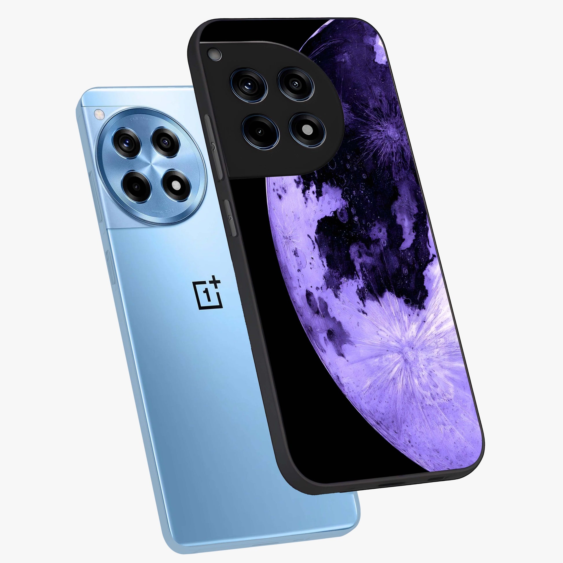 Lunar Glow in Violet Glass Case for 1+12R angled mockup showcasing glossy finish and soft purple gradients