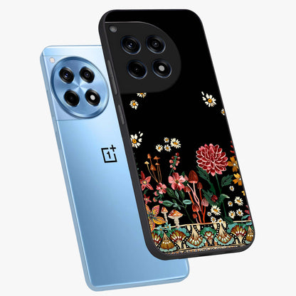 Midnight Bloom Pattern Glass Case for 1+12R angled mockup showcasing glossy finish and rich bloom detailing