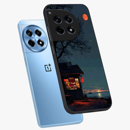 Midnight Lantern Glow Glass Case for 1+12R angled mockup showcasing glossy finish and warm luminous tones