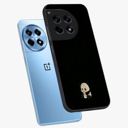 Midnight Panda Love Glass Case for 1+12R angled mockup showcasing glossy finish and soft contrast tones