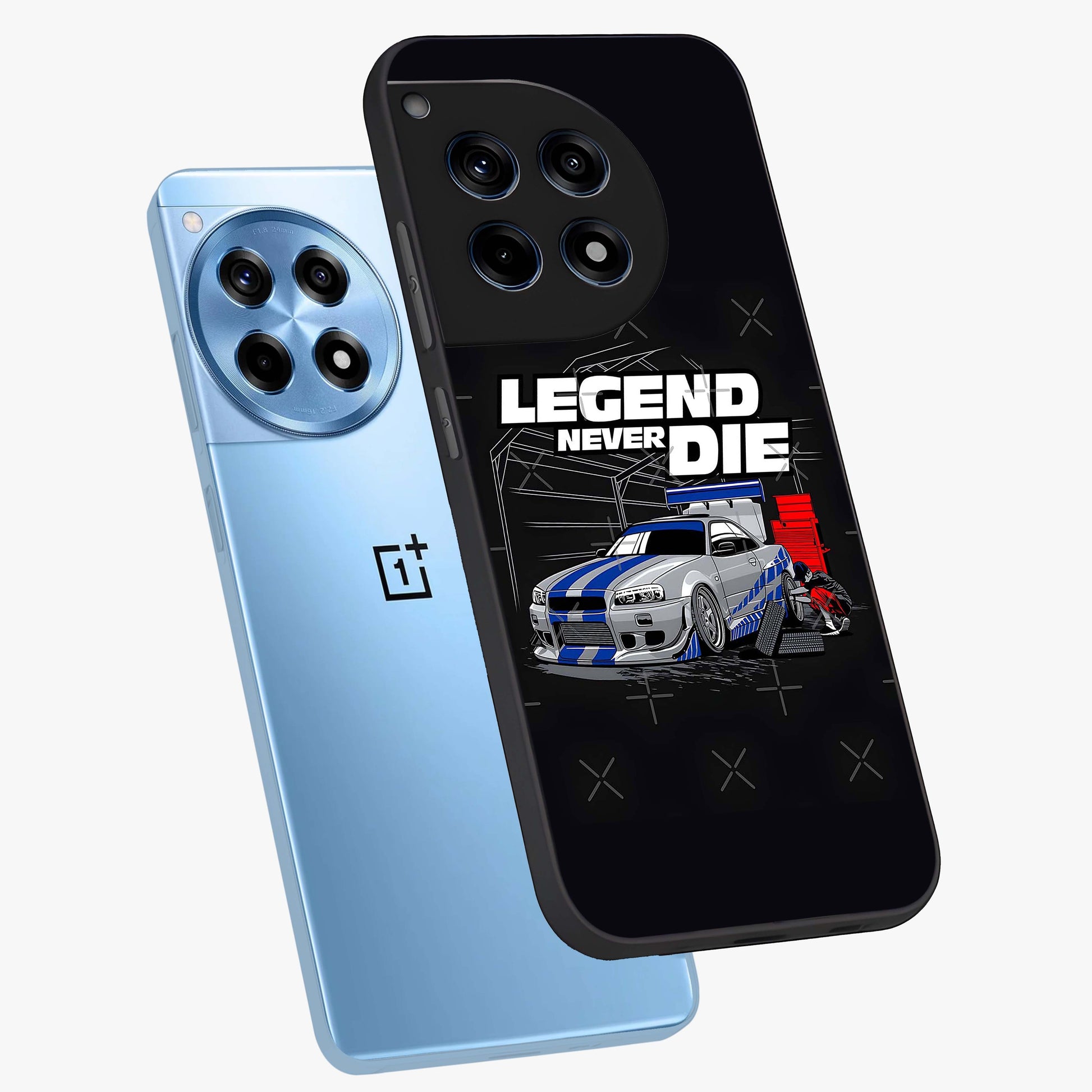 Midnight Racing Legacy Glass Case for 1+12R angled mockup showcasing glossy glass finish and dynamic motion detailing