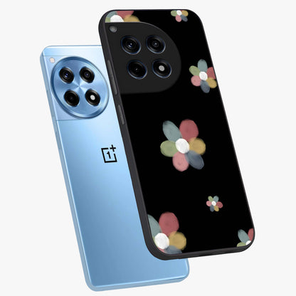 Minimal Floral Charm Glass Case for 1+12R angled mockup showcasing glossy finish and soft pastel tones