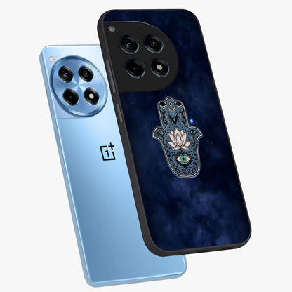 Mystic Calm Shield Glass Case for 1+12R angled mockup showcasing glossy finish and subtle mystical detailing