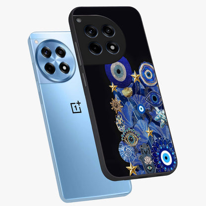 Mystic Ocean Eye Glass Case for 1+12R angled mockup showcasing glossy finish and fluid wave detailing