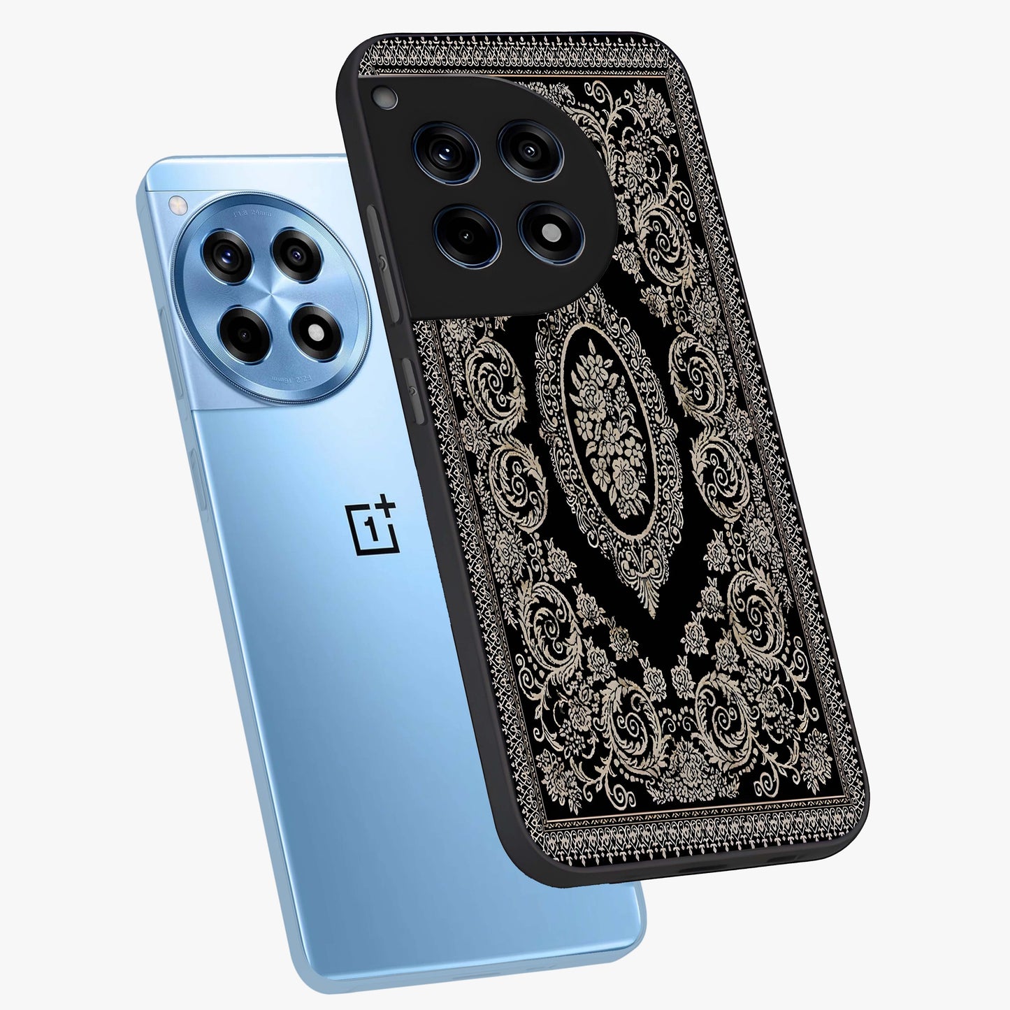 Noir Bloom Elegance Glass Case for 1+12R angled mockup showcasing glossy finish and refined bloom detailing