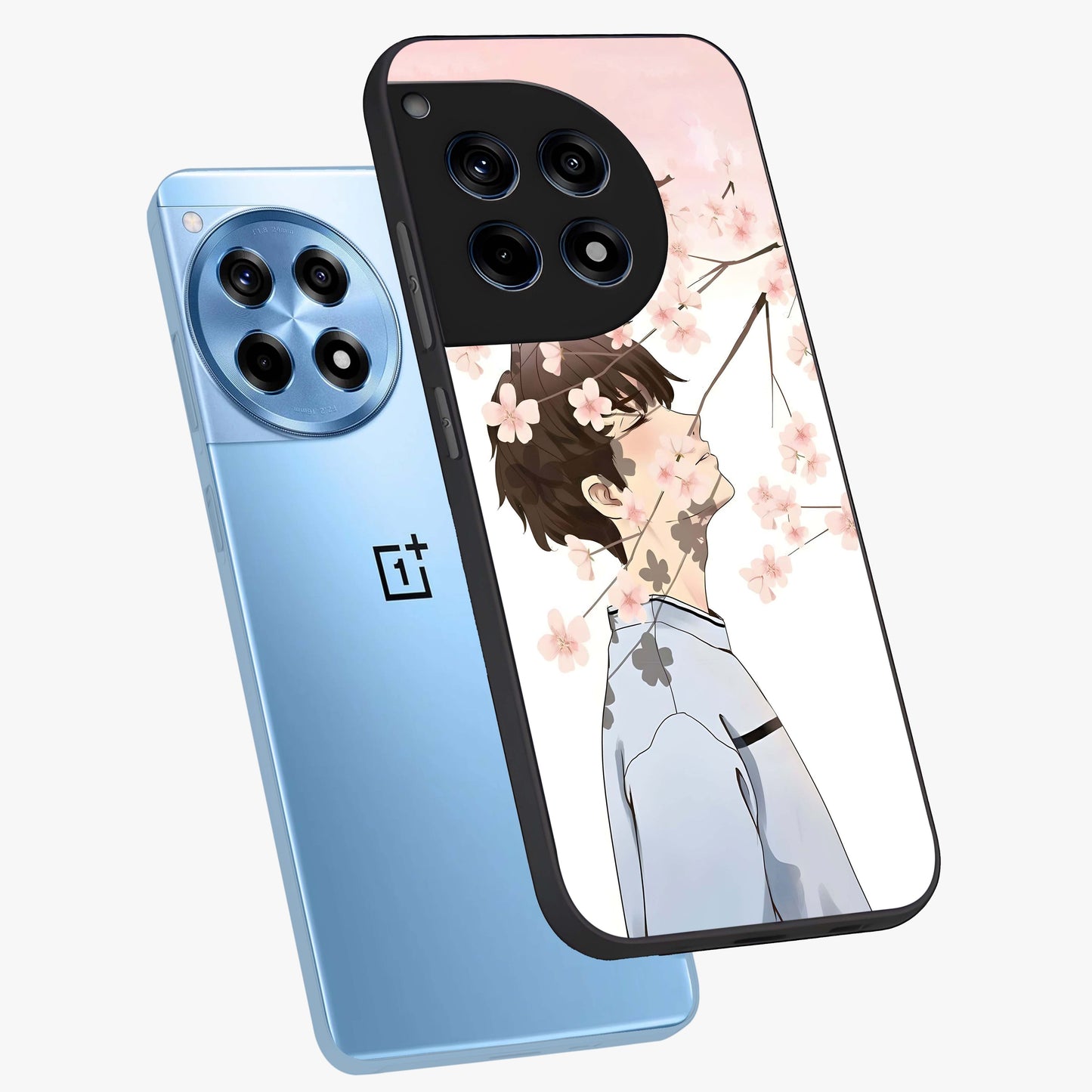 Pink Blossom Boy Glass Case for 1+12R angled mockup showcasing glossy finish and soft bloom tones