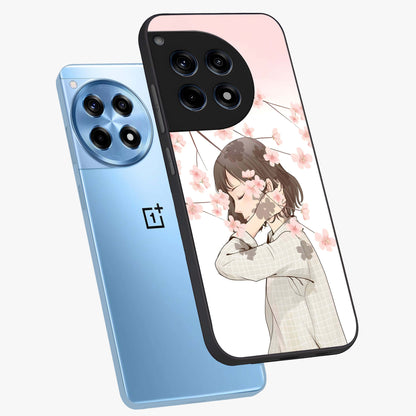 Pink Blossom Girl Glass Case for 1+12R angled mockup showcasing glossy finish and pastel floral detailing