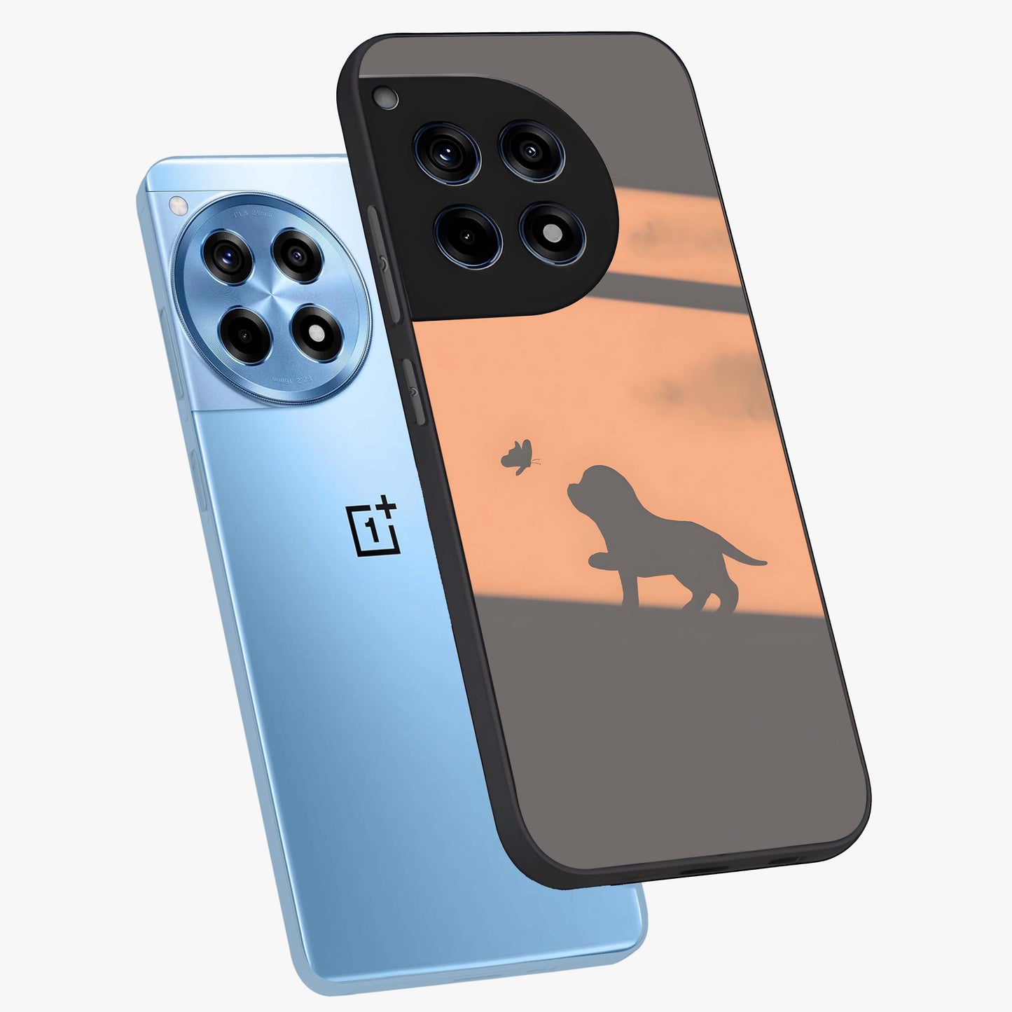 Puppy Shadow Art Glass Case for 1+12R angled mockup showcasing glossy finish and soft shadow detailing