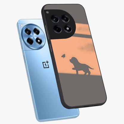 Puppy Shadow Art Glass Case for 1+12R angled mockup showcasing glossy finish and soft shadow detailing