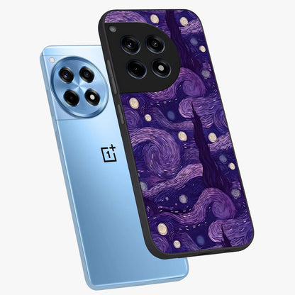 Purple Swirls Glass Case for 1+12R angled mockup showcasing glossy finish and smooth gradient detailing