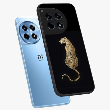 Regal Leopard Glass Case for 1+12R angled mockup showcasing glossy glass finish and detailed animal textures