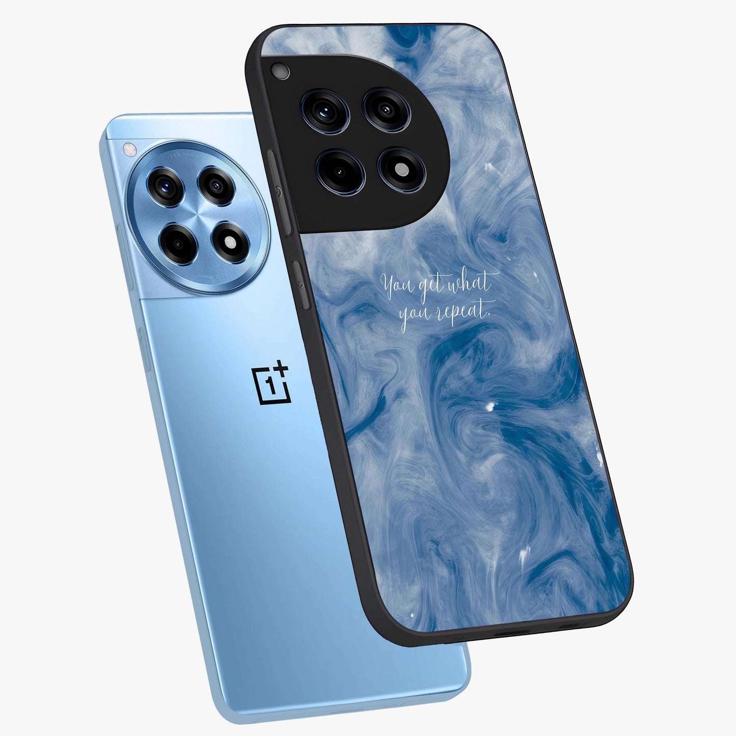 Repeat Your Destiny Glass Case for 1+12R angled mockup showcasing glossy finish and clean modern detailing
