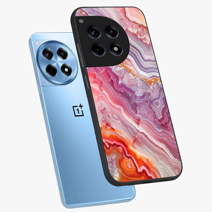 Rose Quartz Marble Glass Case for 1+12R angled mockup showcasing glossy finish and smooth quartz detailing