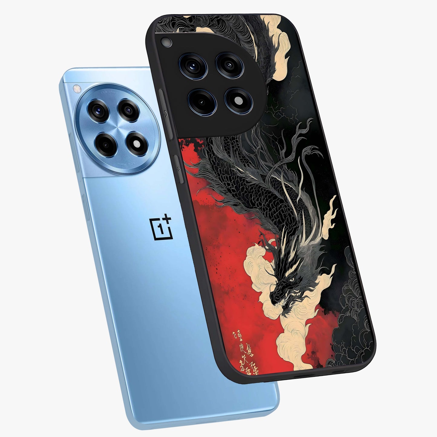 Shadow Dragon Fury Glass Case for 1+12R angled mockup showcasing glossy finish and powerful fantasy detailing