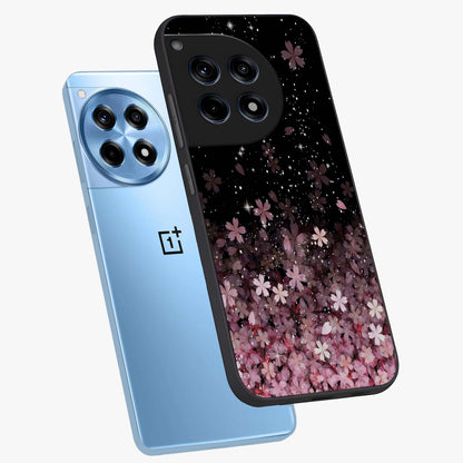 Small Starry Flowers Glass Case for 1+12R angled mockup showcasing glossy finish and soft pastel tones