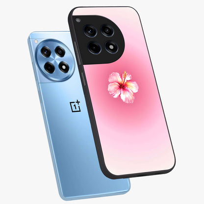 Soft Petal Serenity Glass Case for 1+12R angled mockup showcasing glossy finish and calming bloom detailing