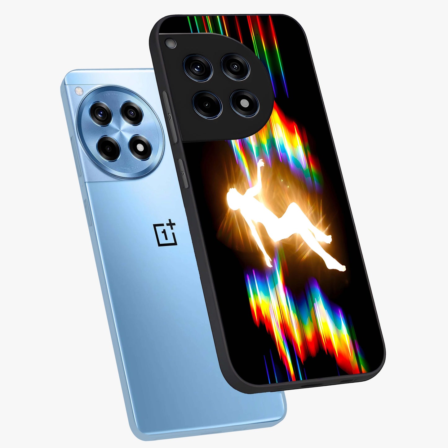Soul in Spectrum Glass Case for 1+12R angled mockup showcasing glossy finish and vibrant gradient detailing