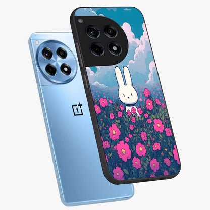 Springtime Blossom Bunny Glass Case for 1+12R angled mockup showcasing glossy finish and soft pastel tones