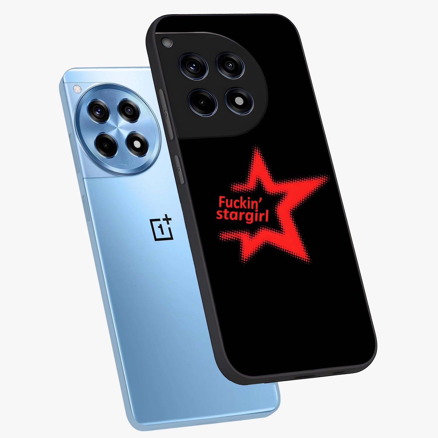 Starboy and Stargirl Energy Glass Case for 1+12R angled mockup showcasing glossy finish and vibrant cosmic tones