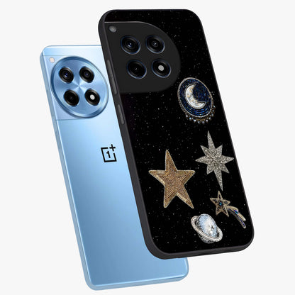 Starlit Cosmic Dreams Glass Case for 1+12R angled mockup showcasing glossy finish and deep space gradients