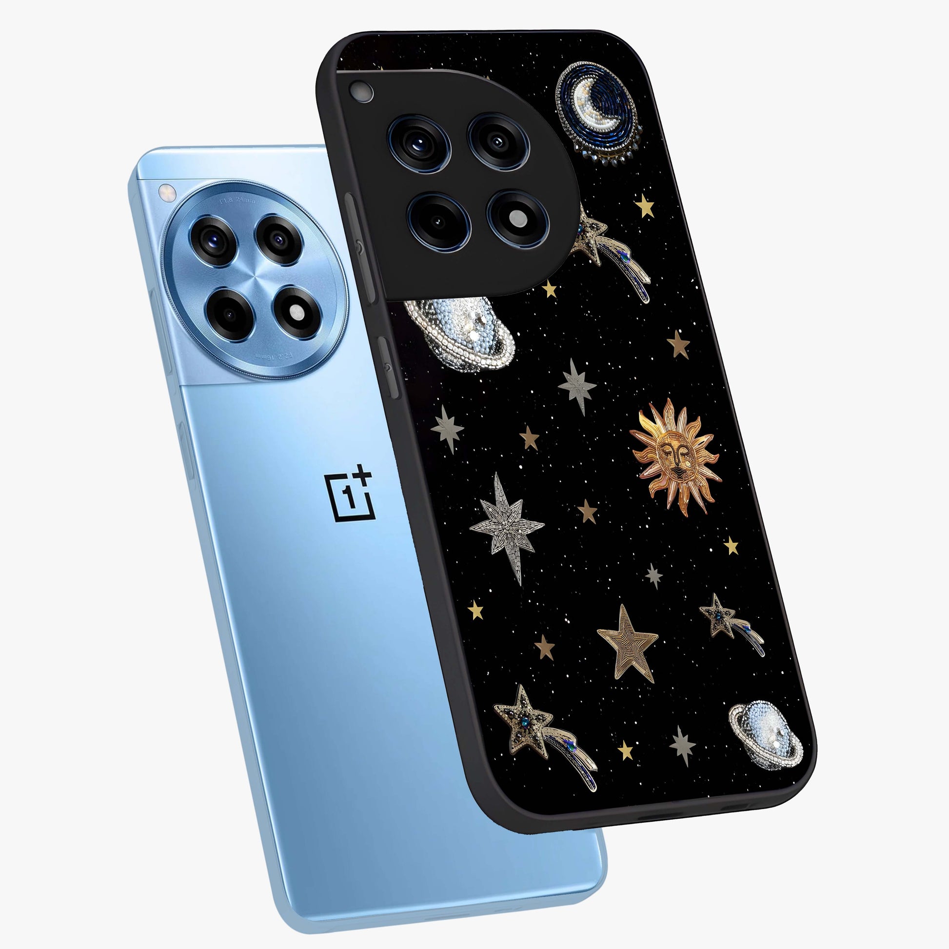 Stars and Planets Brooches Glass Case for 1+12R angled mockup showcasing glossy finish and luminous space tones