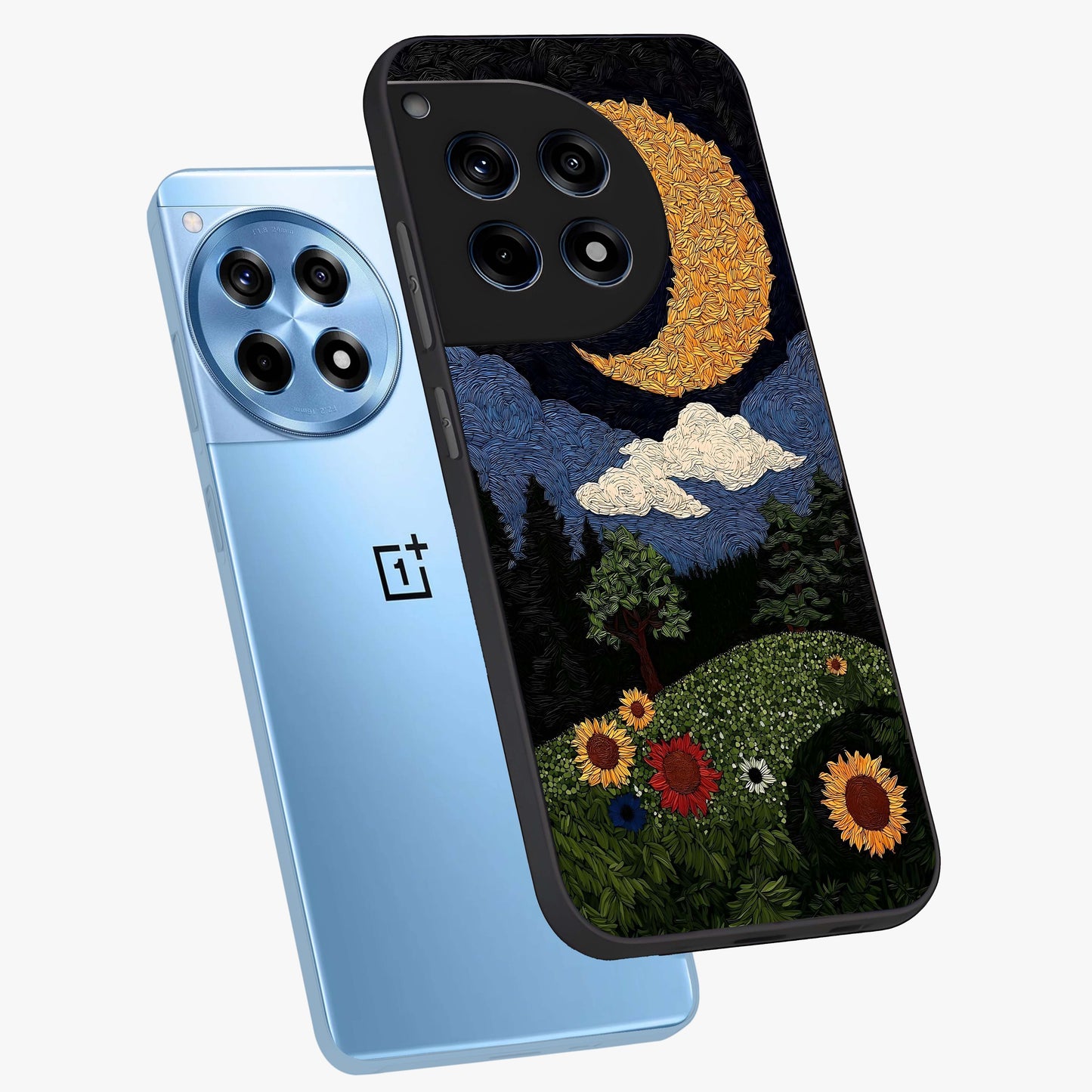 Sun and Moon Magic Design Glass Case for 1+12R angled mockup showcasing glossy finish and mystical gradient tones