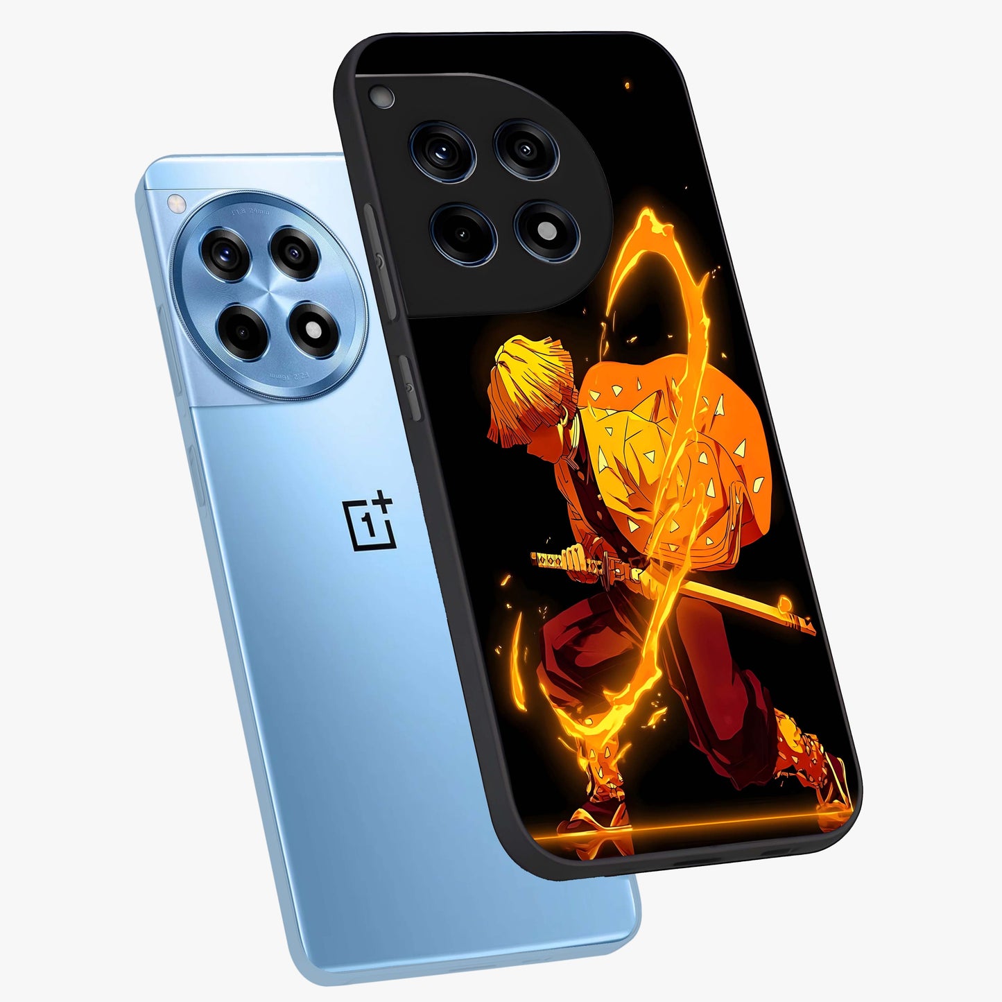 Thunder Flame Execution Glass Case for 1+12R angled mockup showcasing glossy finish and dramatic high contrast tones