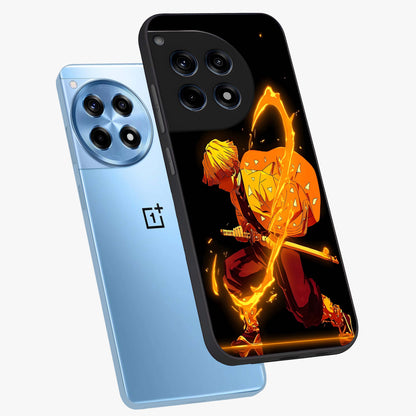 Thunder Flame Execution Glass Case for 1+12R angled mockup showcasing glossy finish and dramatic high contrast tones
