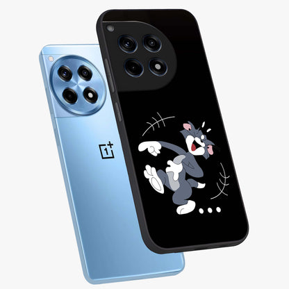 Tom in Trouble Glass Case for 1+12R angled mockup showcasing glossy finish and vibrant cartoon detailing