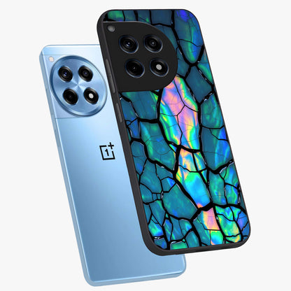 Tropical Wing Vibe Glass Case for 1+12R angled mockup showcasing glossy finish and bold gradient detailing