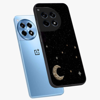Twinkle Star With Half Moon Glass Case for 1+12R angled mockup showcasing glossy finish and celestial night tones