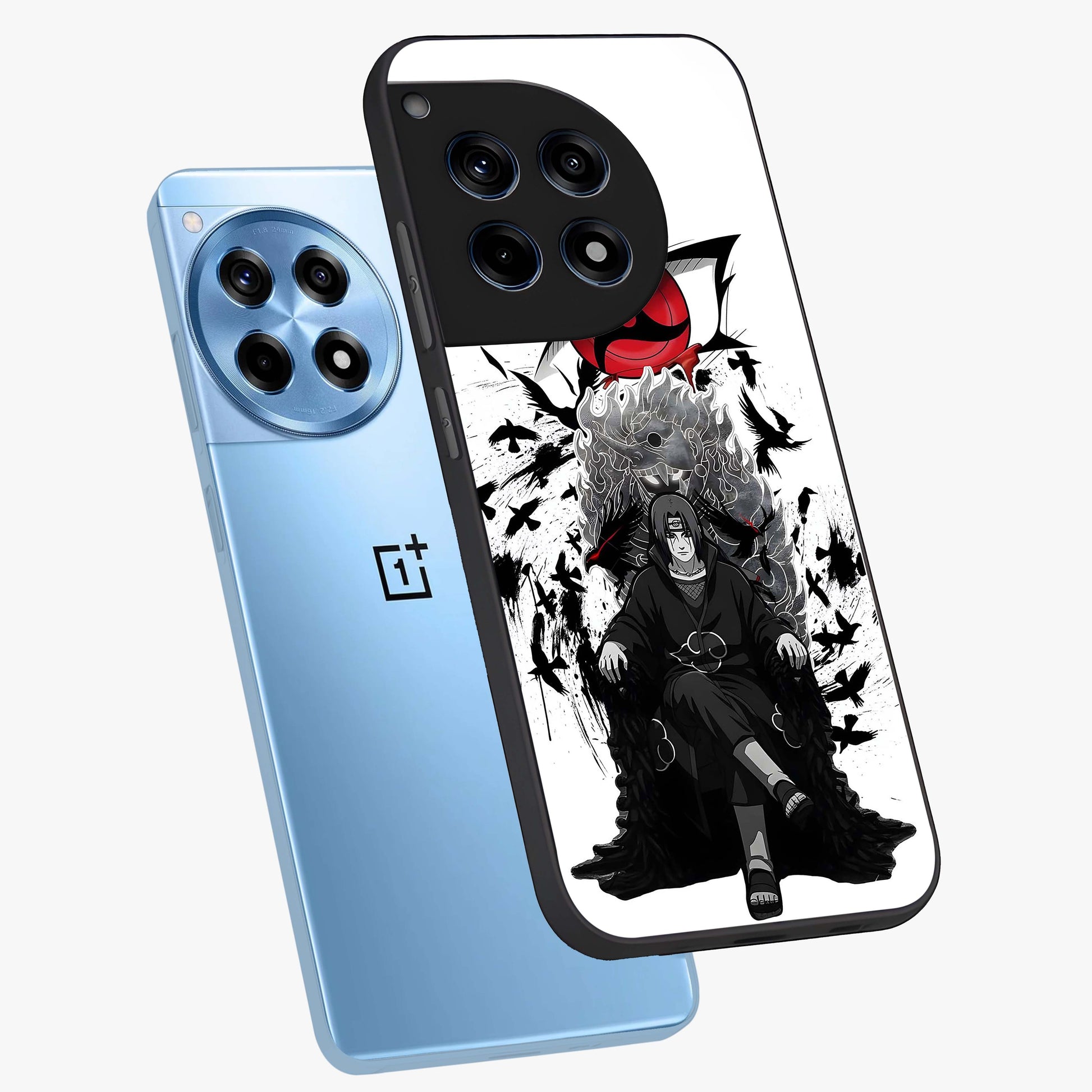 Uchiha Shadow Throne Glass Case for 1+12R angled mockup showcasing glossy finish and dramatic shadow detailing